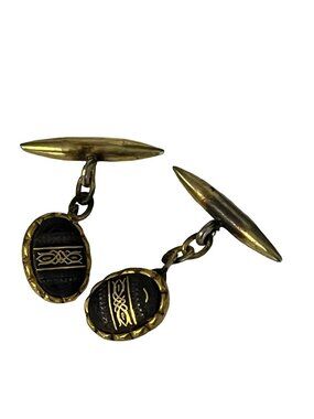Vintage Gold Tone Cufflinks Black Oval Inlay Chain Link Retro Men’s Formal Jewel
